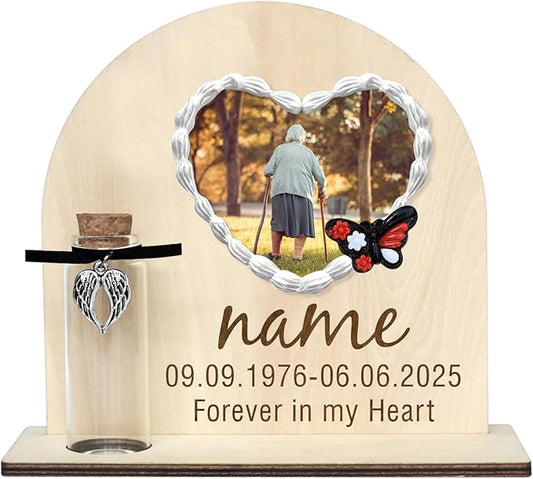 Personalized Loss of Loved One Photo Frame Memorial，Custom lock of Hair Keepsake Jar,Remembrance，Bereavement,Sympathy Gift for Lost Mom, Dad， Friends, Sisters, Grandparents (Style H)