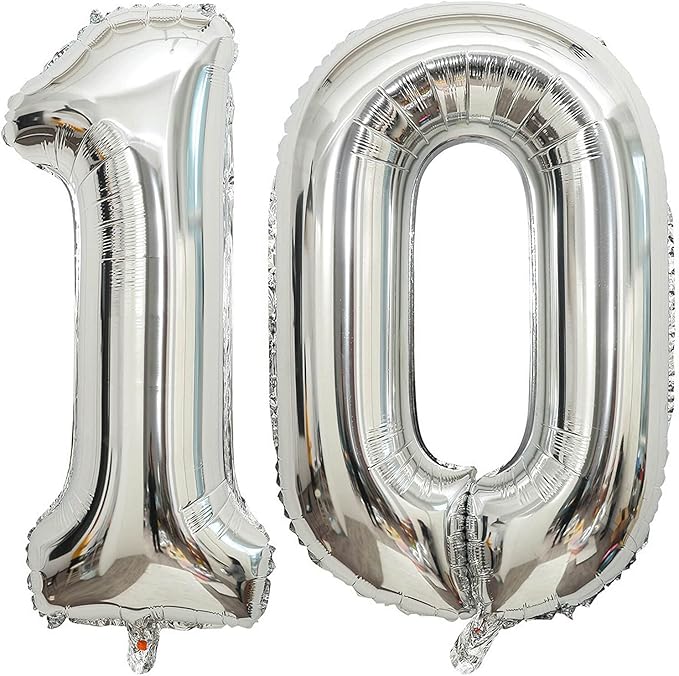 40 Inch Silver 10 Number Balloons Giant 10 Balloons Silver Birthday 10 Balloons 10th Birthday Anniversary Events Party Decorations Supplies