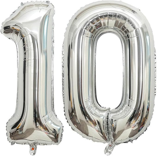 40 Inch Silver 10 Number Balloons Giant 10 Balloons Silver Birthday 10 Balloons 10th Birthday Anniversary Events Party Decorations Supplies