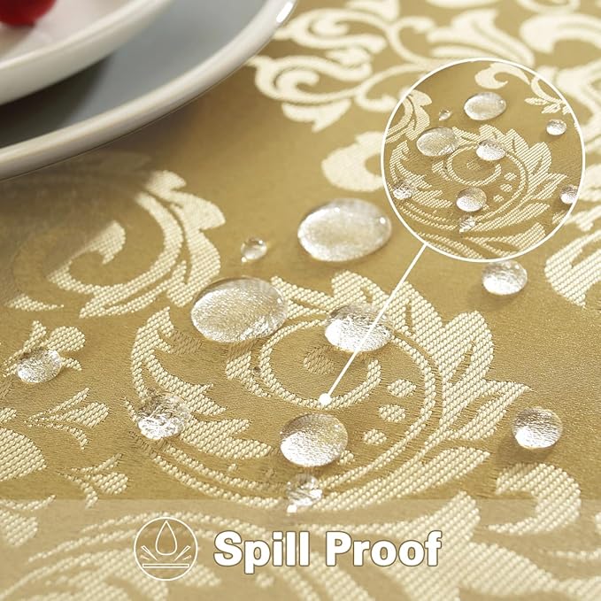 SASTYBALE Damask Gold Tablecloth for Rectangle Tables 60 x 84 Inch, Floral Jacquard Machine Wash Oil Proof Fabric Table Cloth, Thick Table Cover for Dining/Party/Wedding/Indoor/Outdoor