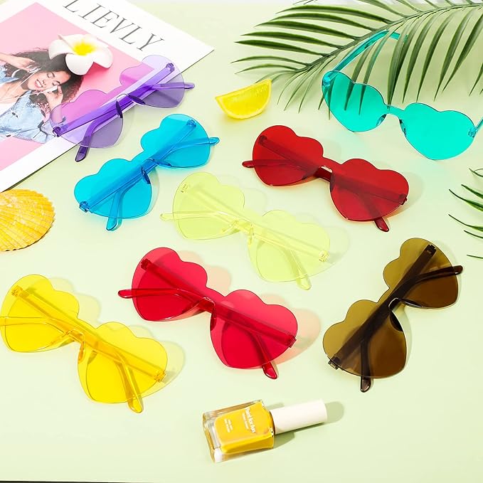 Flutesan 42 Pairs Heart Shaped Sunglasses Bulk for Women Cute Y2k Trendy Rimless Transparent Heart Glasses for Party Favor