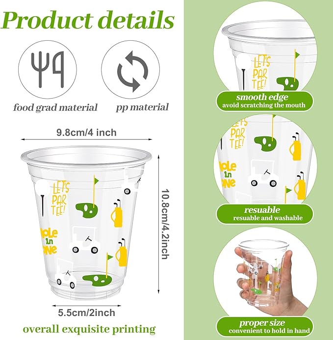 50 Pcs Masters Golf Ball Party Supplies Bulk Clear Plastic Cups 12oz Disposable Let's Par-tee for Home Sports Golf Themed Birthday Bachelor Party Supplies Favors (Yellow,Green,White)