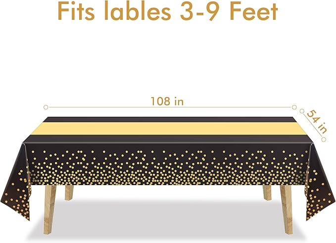 GREATRIL Black Gold Party Table Covers Tablecloth for Graduations/New Years Eve/Ceremony/Birthdays Decorations Rectangle Tablecover 54'' x 108'' - 2 Packs