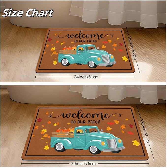 InterestPrint Thanksgiving Doormat Fall Truck Door Mat, Vintage Fall Truck Decor for Covered Outdoor Area Pumpkin Welcome Mat for Autumn Halloween Thanksgiving Farmhouse Decor, 24"x16"inch