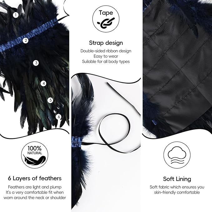 Gothic Natural Feather Shrug Feather Shawl Wrap Cape Victorian Collar for Halloween Cosplay Party Costume Accessories