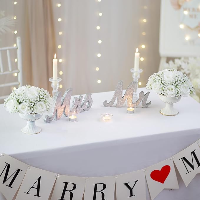 BLOSMON Babys Breath Artificial Flowers: 10 Pcs White Rose Baby Breath Ball Centerpieces for Wedding Table - Fake Silk Kissing Floral Arrangement for Home Party Event Decorations