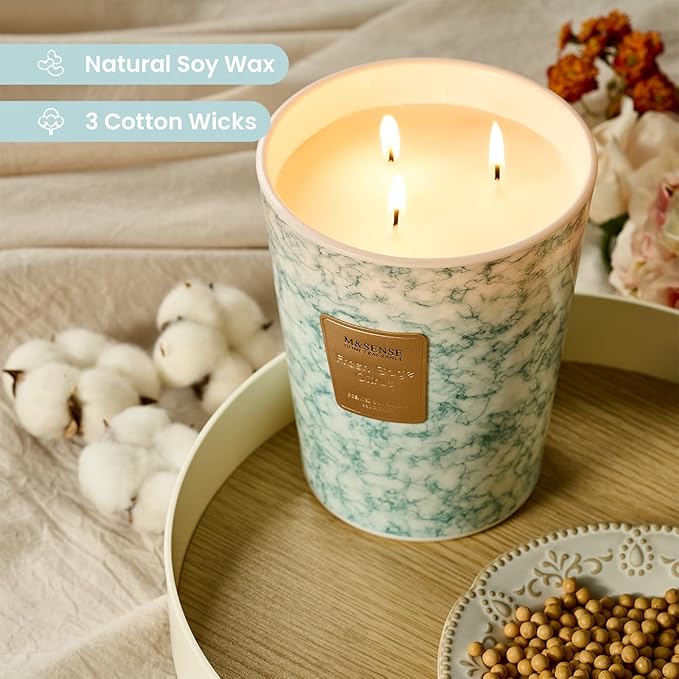 M&SENSE Extra Large Candle 35oz 150H FreshSageCitrus Scented, 3 Wick Highly Scented Jar Candle, XL Large Christmas Gift Candle for Women, Long Lasting Burning for Holiday, Thanksgiving, Christmas