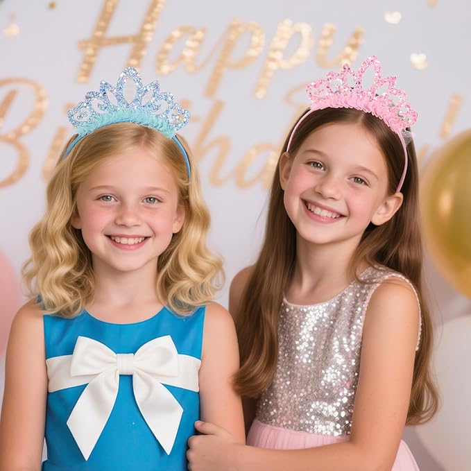 Birthday crown，8 Pack Princess Crown Headband, Glitter Sequin Crown Headband, Shiny Tiaras and Crowns Hair Accessories for Birthday Party, Proms, Gifts