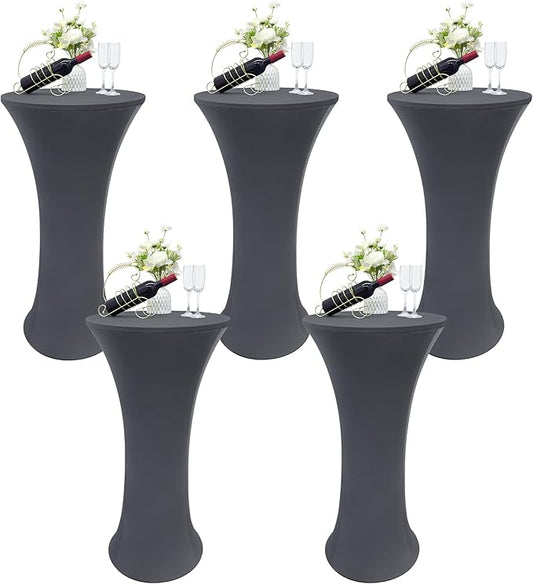 5PCS 24x43 Inch Round Fitted Cocktail Table Cover Grey Spandex Cocktail Table Cloth Highboy Fitted Tablecloth High Top Table Cloths for Party Pub Banquet Bistro