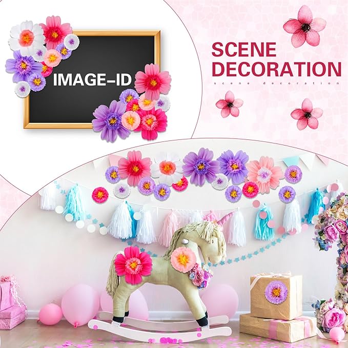 Crowye 12 Pcs Large Colorful Tissue Paper Flowers Decorations 20" Giant Fiesta Crepe Paper Flowers for Wall Decor Backdrop Mexican Wedding Birthday Baby Shower Carnival Party Craft (Bright Color)