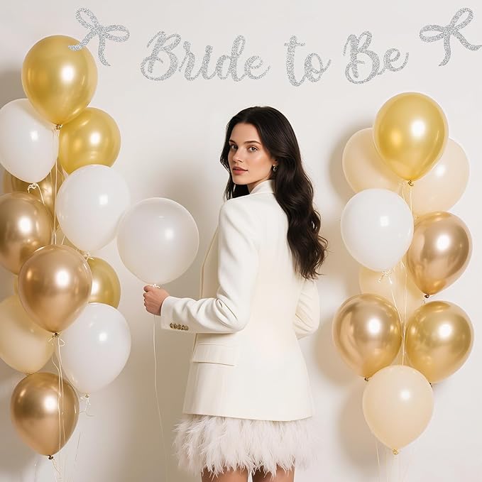 Bride to Be Banner, White Bride to Be with Bow Glitter Bachelorette Bridal Party Banner BRIDE TO BE Sign for White Bachelorette Bridal Shower Wedding Engagement Hen Party Decorations