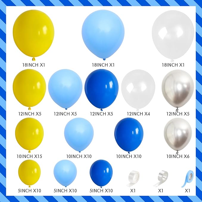 Blue and Yellow Balloons Arch Royal Blue Yellow Silver Balloons Garland with Clear Balloon Light Party Latex Balloon for Birthday Decorations Baby Shower Graduation
