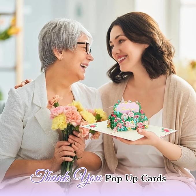 3D Flowers Thank You Card - Rose Thank You Pop Up Card with Envelopes for Family Friends Colleague Teacher Doctor Nurse Appreciation Gifts