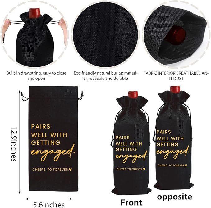 FBCCZEY Engaged Gifts Engagement Gifts for Couples Her Engagement Party Decorations Bridal Shower Decorations Wine Gift Bag Cheers To Forever Wine Bag - Black