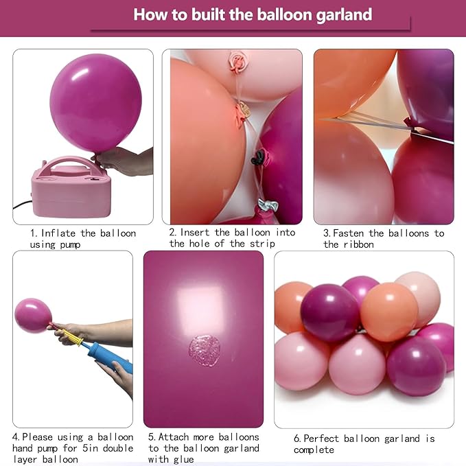 Hot Pink Balloon Arch Kit, Double Stuffed Dark Pink Peach Balloon Garland Fiesta Magenta Balloons Set for Birthday Bridal Shower Wedding Bachelorette Fall Thanksgiving Party Decorations