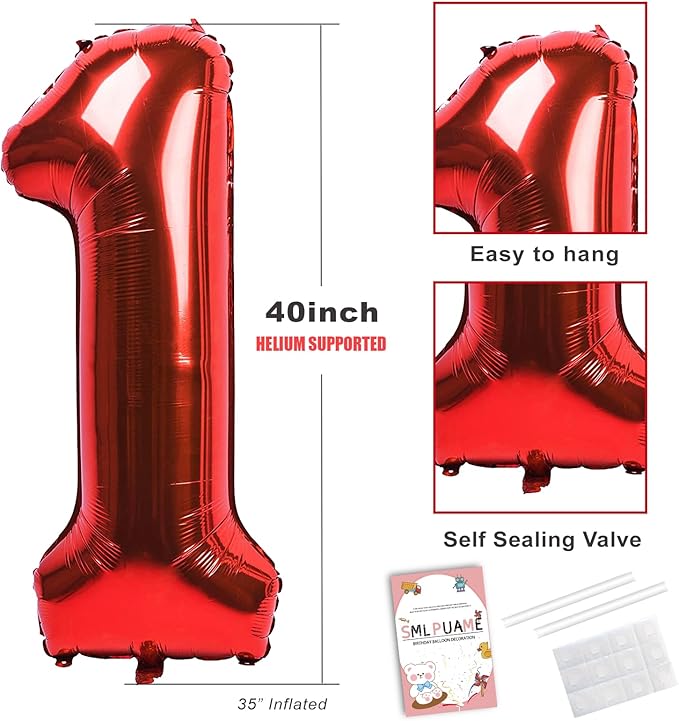 Smlpuame 40 inch Number Balloon 0-9 Red Large Number 15 Balloons,Digital Balloons for Birthday Party Celebration Decorations Supplies, Helium Foil Number Balloons for Wedding Anniversary