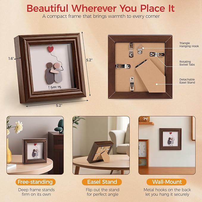 Valentine’s Day Gifts Shadow Box Frame – I Love Us Gifts for Her Him, Cute Couple Gift, 3D Wooden Love Picture Frame, Anniversary Christmas Birthday Gift for Boyfriend Girlfriend Wife Husband (Brown)