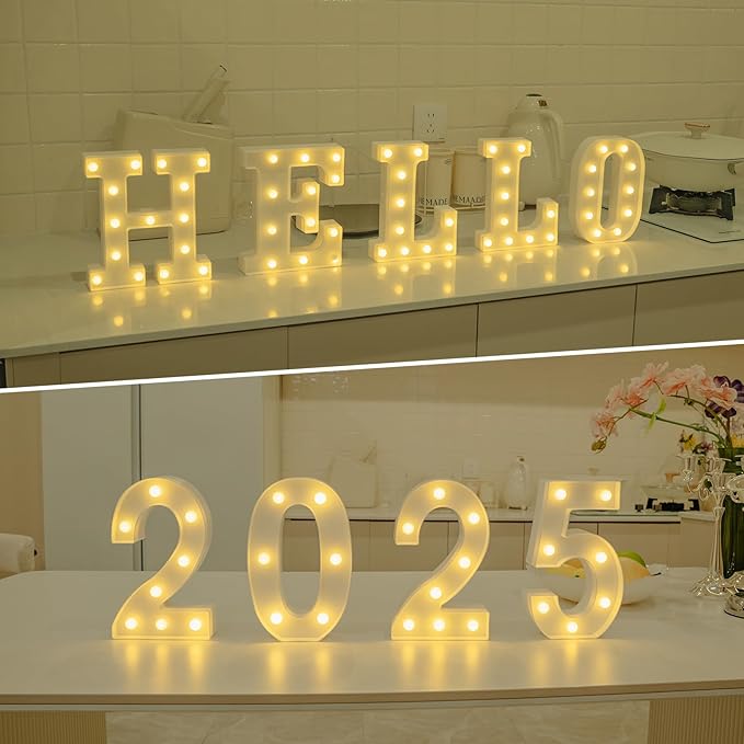 Foaky Rechargeable LED Letter Lights Sign Marquee Light Up Letters Sign for Night Light Wedding/Birthday Party Christmas Lamp Home Bar Decoration (W)