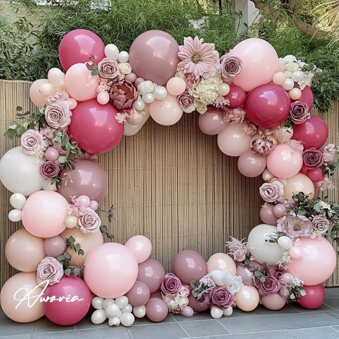 Dusty Rose Balloon Arch Kit Double Stuffed Pink Balloon Garland Pastel Light Pink Mauve Pearl White Rose Gold Latex Balloons for Birthday Baby Shower Bridal Wedding Bachelorette Party Decorations