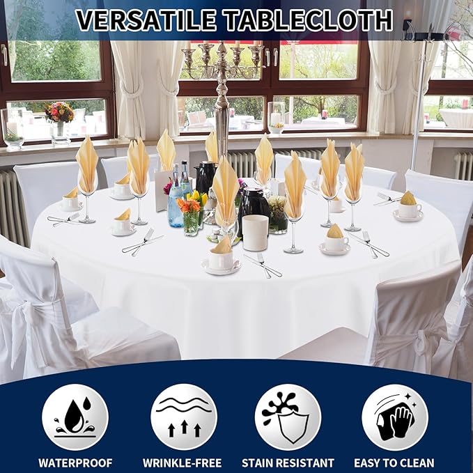 PureFit 6 Pack White Round Table Cloths 90 Inch, Stain and Wrinkle Resistant Table Linen for Round Table, Polyester Table Covers for Dining Table, Wedding, Party, Banquet and Camping