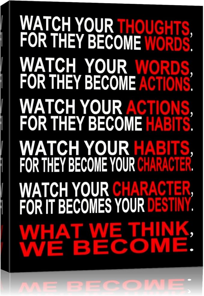 Watch Your Thoughts Motivational Wall Decor, Inspirational Wall Art for Office & Home, Positive Quotes Canvas Prints Ready to Hang, Modern Office Wall Art for Living Room or Bedroom Decor