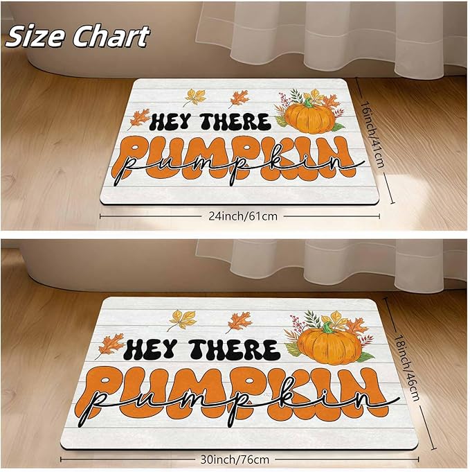 InterestPrint Happy-Thanksgiving Fall Door Mat Fall Pumpkin Welcome Doormat, Seasonal Harvest Thanksgiving Vintage Rustic Low-Profile Floor Switch Mat for Indoor Outdoor