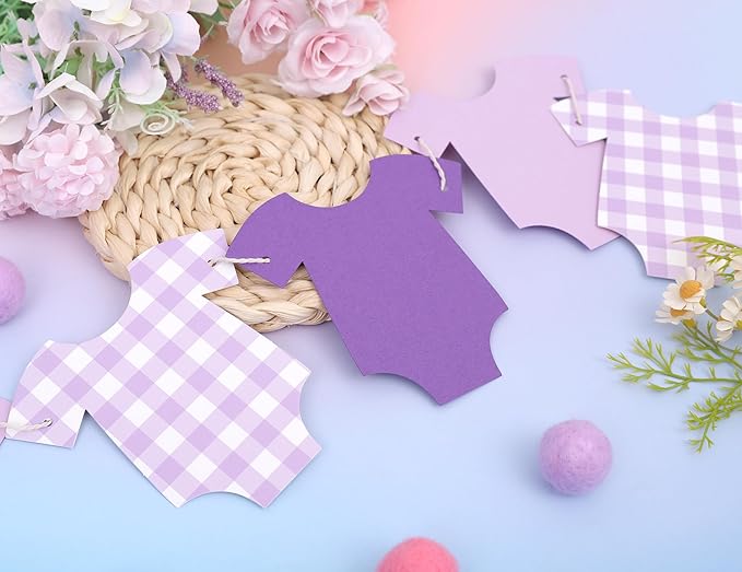 Purple Bodysuit Banner - Baby Shower Decoration Gingham Banner,Baby Bodysuit Gender Reveal Party (Purple)