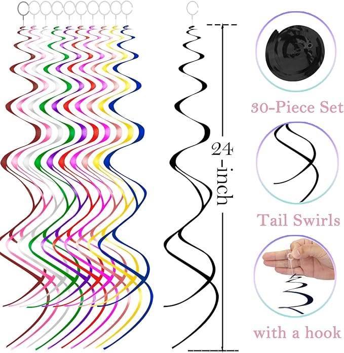30 Pcs Black Hanging Swirls Party Decorations 30 pcs Party Streamers Decorations for Ceiling