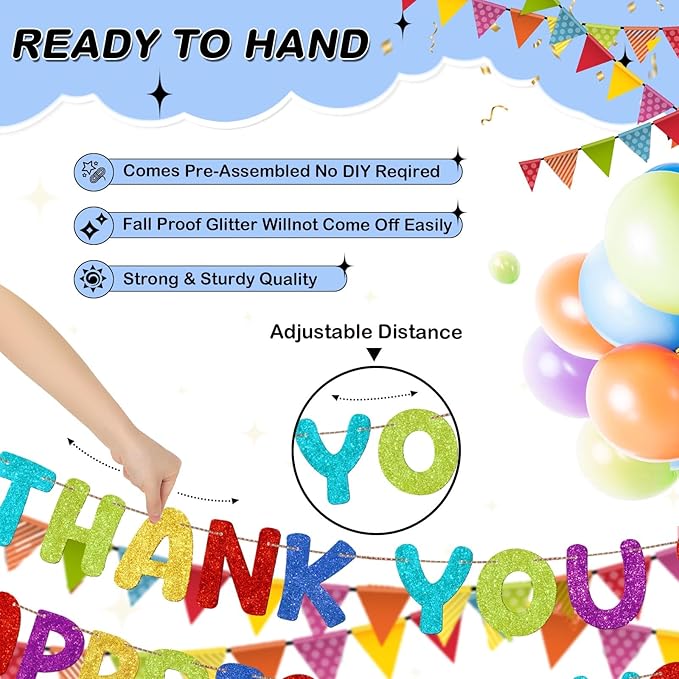 Fulmoon Pre Strung Thank You We Appreciate You Glitter Banner Funny Appreciation Banner for Employee Coworker Staff Teacher Thank Sign Party Decorations(Colorful)
