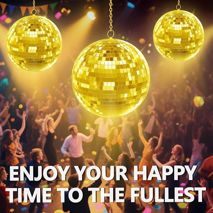 Classic Mirror Ball for Disco, 12"/16"/20" Mirror Disco Ball with Hanging Ring for DJ Club Party Live Wedding Stage Lighting Home Decor Golden 16inch