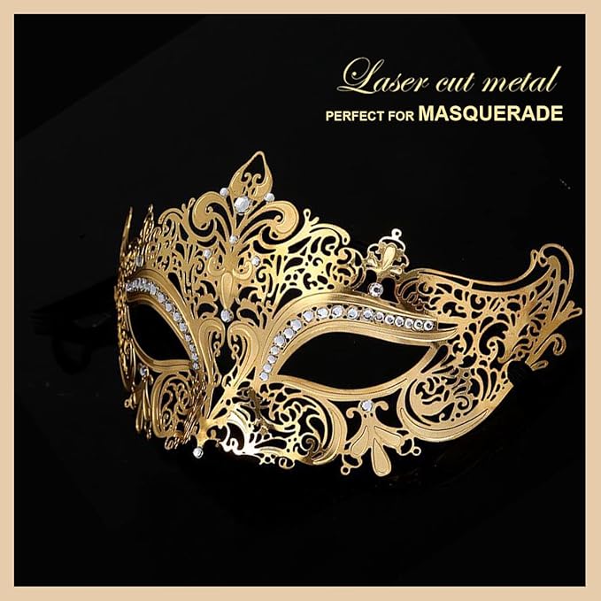 Masquerade Mask for Women Shiny Laser Cut Metal Rhinestone Mask Party Porm Ball Mask