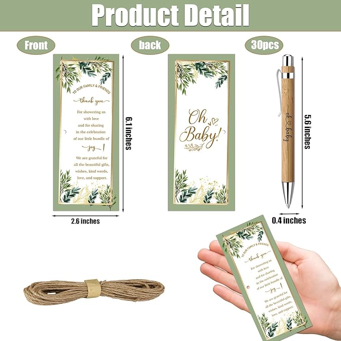 Toerifer 30 Pcs Woodland Set, Baby Shower Favors for 30 Guests, Baby Shower Sets, Included Bamboo Pens, Greeting Cards, Gender Reveal Souvenirs, Eucalyptus Decor