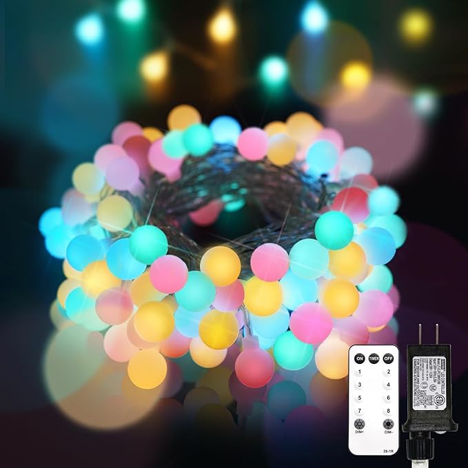 suddus Pastel Christmas Lights, 66ft 200 Led Connectable Globe String Lights Indoor with Timer, Fairy Lights Plug in for Xmas Tree, Bedroom, Party, Room, Classroom, Patio, Outdoor, Easter Decoration