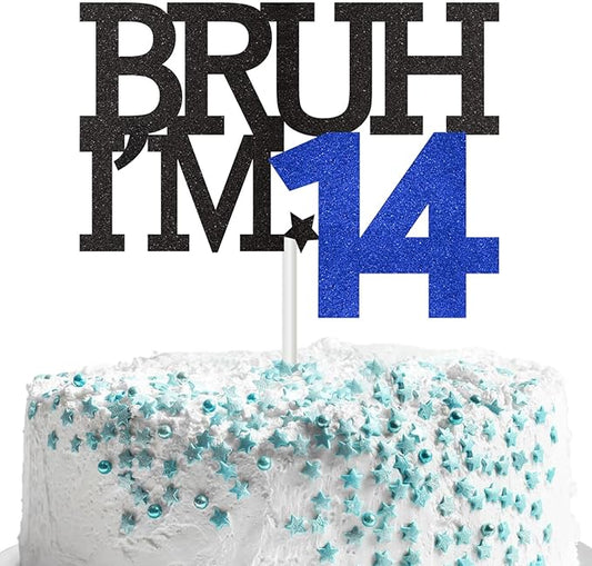 Bruh I'm 14 Cake Topper, Happy 14th Birthday Decorations for Boy, Funny 14th Birthday Cake Topper Birthday Party Decoration Supplies