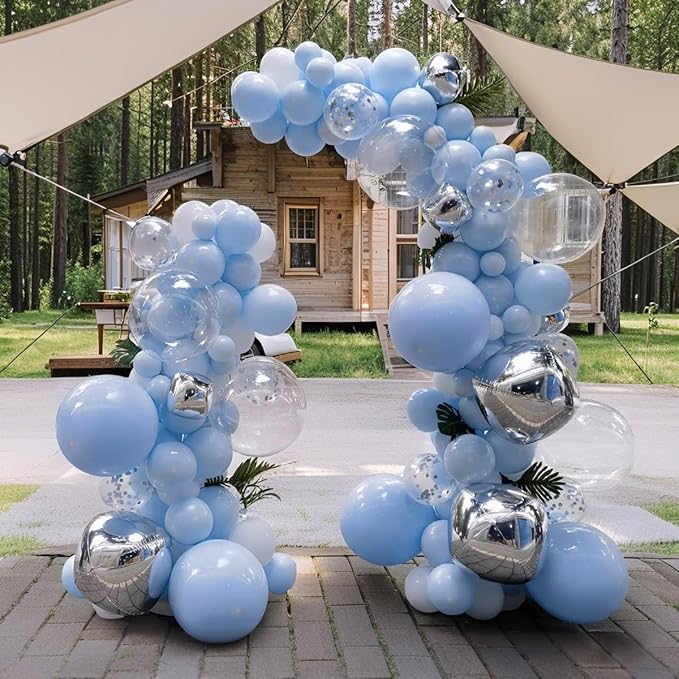 Pastel Blue Balloons 145pcs Different Sizes 18 12 10 5 Inches Baby Blue Light Blue Balloon Garland Arch for Birthday Baby Shower Wedding Anniversary Graduation Party Decorations