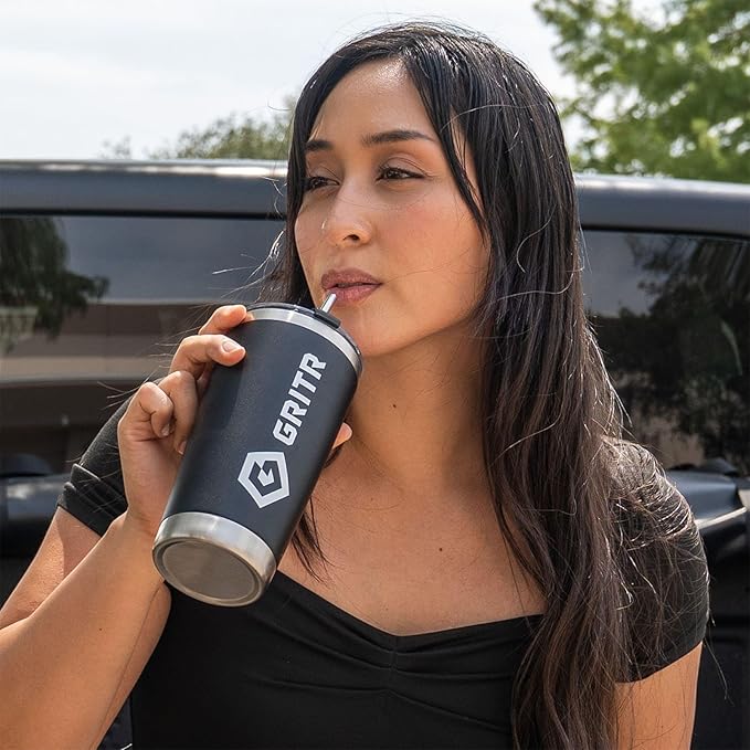 GRITR Stainless Steel Tumbler – 20oz/30oz, Insulated & Leakproof, Hot or Cold Drinks Anywhere, Travel Tumbler with Straw and Lids for Coffee, Water & Smoothies