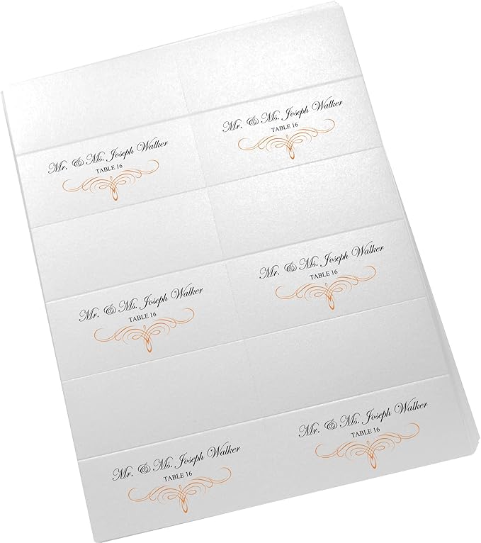 Decadent Flourish Printable Place Cards, Orange (Choose Color), Set of 60 (10 Sheets), Laser & Inkjet Printers - Wedding, Party, Dinner, and Special Events - Made in the USA