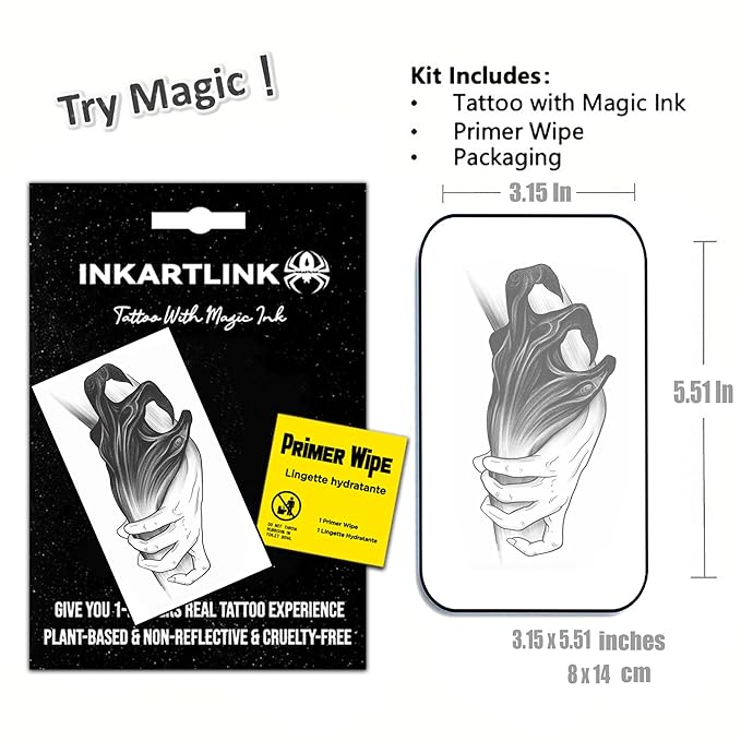 INKARTLINK Temporary Tattoos, Semi Permanent Tattoos, Adult Art Designs, Waterproof Temporary Tattoos, Party Favors, Tattoo Stickers Realistic, No Adhesive, Lasts 1-2 Weeks (Devil's Hand)