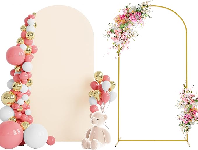 Wokceer 6.6 FT Wedding Arch Backdrop Stand and Arch Cover, Metal Arch Stand with Arch Stand Cover for Birthday Party Wedding Ceremony Bridal Baby Shower Event Decor