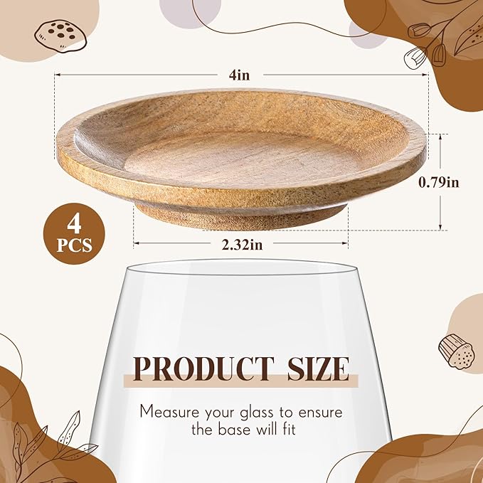 Mumufy 4 Pcs 4" Acacia Wood Wine Glass Charcuterie Topper Wine Glass Topper Charcuterie Plate Mini Charcuterie Board for Christmas Party Family Gatherings Bars Restaurants