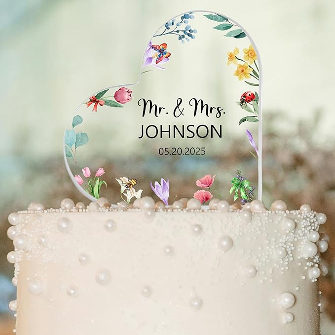 Custom Wedding Heart Acrylic Plaque,Mr & Mrs Cake Topper,Personalized Wedding Keepsake/Gift/Sign (Style 22)