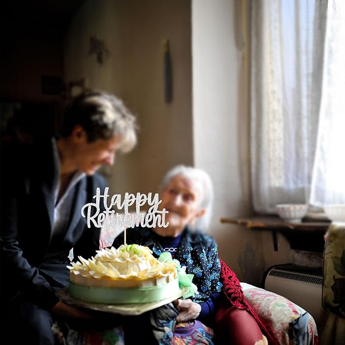 Gyufise Silver Happy Retirement Cake Topper Retirement Cake Decoration Picks for Retired Party Cake Decoration Party Supplies 1 Pack