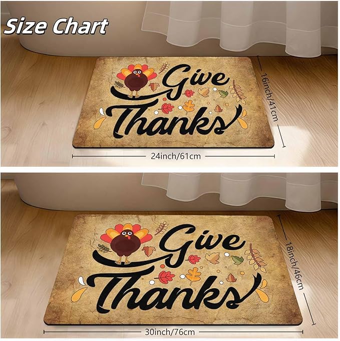 InterestPrint Happy-Thanksgiving Welcome Mat for Front Door Autumn Turkey Doormat Floor Mats Indoor Outdoor Home Living Room Kitchen Thanksgiving Decoration, 30"x18"inch