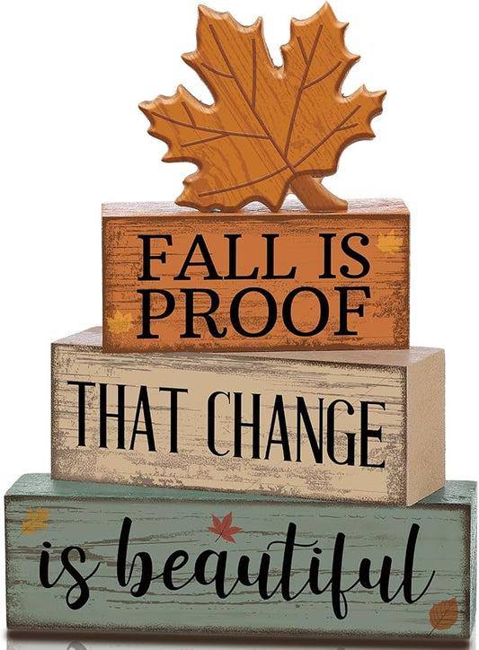 4 Pcs Thanksgiving Decoration for Home Wooden Maple Leaf Thanksgiving Table Centerpiece Fall Tiered Tray Decor Rustic Decorative Maple Leaf Block Signs Farmhouse Fall Decoration for Home