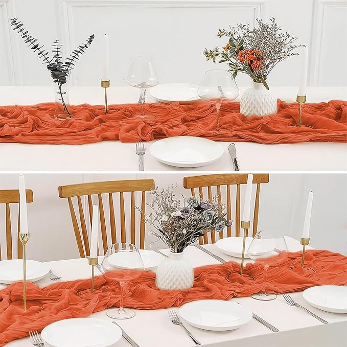 2 Pack 10 Ft Cheesecloth Table Runner Orange Gauze Long Table Runners Boho Gauze Cheese Cloth Table Runner Rustic Sheer Runner for Wedding Party Table Decor ( 35 x 120 Inch )