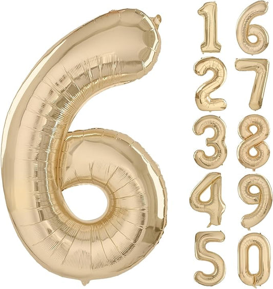 40 inch White Gold Number Balloon Giant Foil Helium Balloons Champagne Gold Number 6 Balloon for 6th Birthday Party Decorations