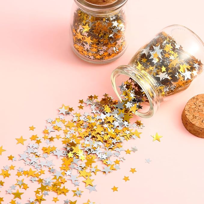 Hestya 60g Star Confetti Glitter Table Confetti Metallic Foil Stars for Christmas Party Wedding Festival Decorations(Gold Silver 60g,10mm and 6mm)