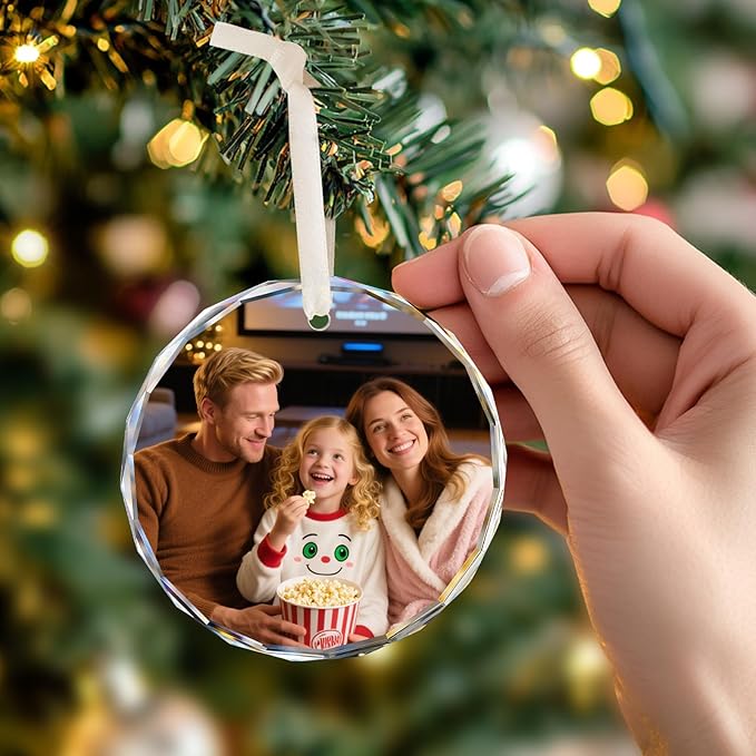 Personalized Christmas Ornaments 2025 with Photo & Text, Round Acrylic Custom Christmas Ornament Wedding Gift for Family, Couples, Baby’s First Xmas, Bridal Shower Gifts for Bride