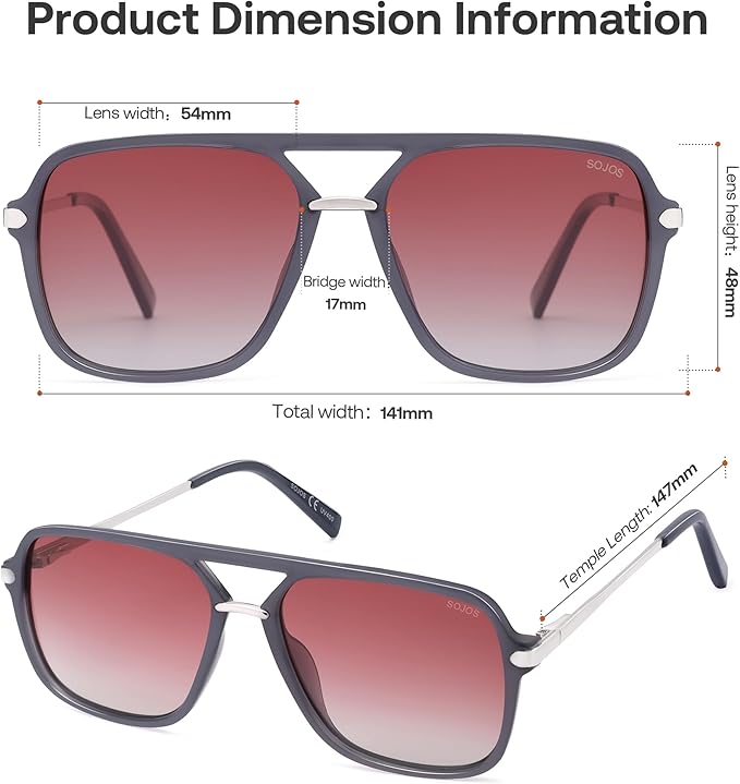 SOJOS Sunglasses for Women & Men, Square, Retro, Polarized Lens, Trendy Aviator, 90s Shades