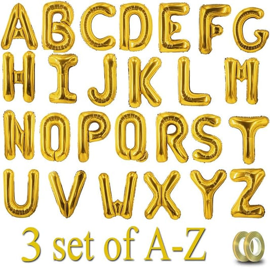 78 Pcs Gold Letter Balloons Foil Alphabet A to Z Balloons DIY Personalized Phrase Banner for Baby Shower Wedding Party Supplies Custom Decor 16 Inch(Letter A-Z 3 Set)